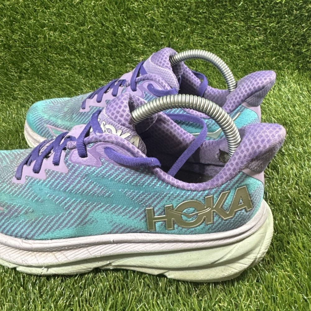 HOKA Clifton 9 Running Shoes Womens Size 8.5 Teal Purple Cushioned No Insoles - Picture 3 of 11